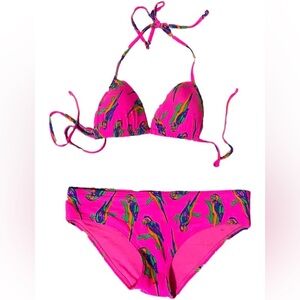 Women Aerie Swimsuit Pink Parrots bikini Hipster  NWOT.